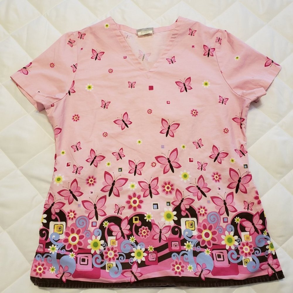 Small Scrub Top- Butterfly Pattern w/side pockets